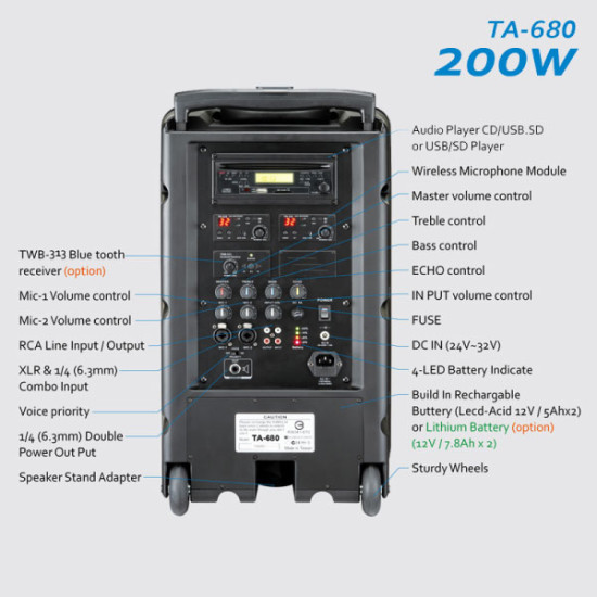 TEV TA-680 200W Portable PA System TEV TA-680 200W Portable PA System